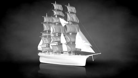 3d rendering of a white reflective ship on a dark background