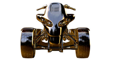 3d rendering of a golden motorcycle on isolated on a white backgroundの写真素材