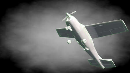 3d rendering of a reflective airplane with green outlined lines as blueprint on dark backgroundの写真素材