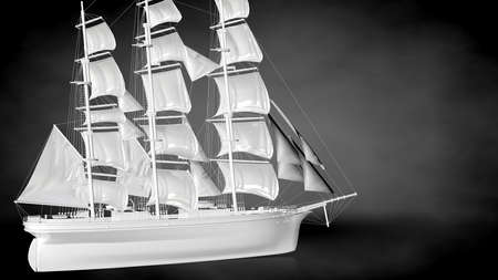 3d rendering of a white reflective ship on a dark backgroundの写真素材