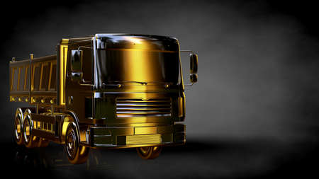 3d rendering of a golden truck on a dark backgroundの写真素材