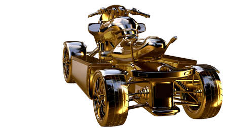 3d rendering of a golden motorcycle on isolated on a white backgroundの写真素材