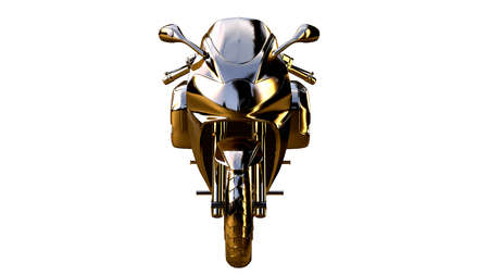 3d rendering of a golden motorcycle on isolated on a white backgroundの写真素材