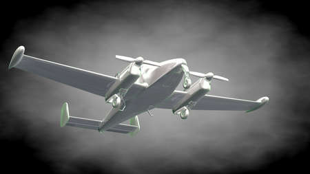 3d rendering of a reflective airplane with green outlined lines as blueprint on dark background