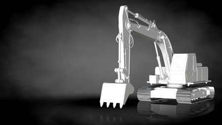 3d rendering of a white reflective digger on a dark backgroundの写真素材
