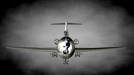 3d rendering of a metalic reflective airplane on a dark backgroundの写真素材