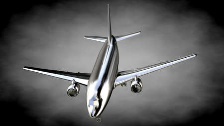 3d rendering of a metalic reflective airplane on a dark background