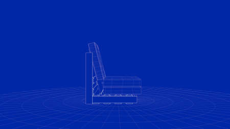 3d rendering of an outline chair object on a blue backgroundの写真素材
