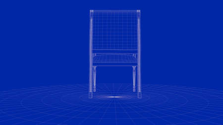3d rendering of an outline chair object on a blue background