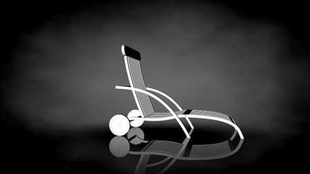 3d rendering of a white chair on a black background with ground reflectionの写真素材
