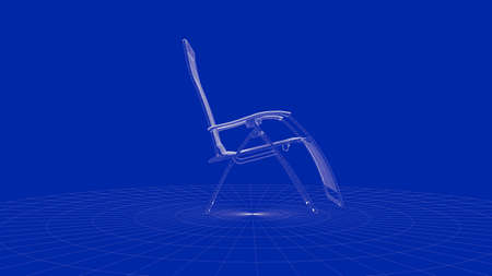 3d rendering of an outline chair object on a blue backgroundの写真素材