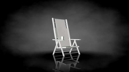 3d rendering of a white chair on a black background with ground reflectionの写真素材