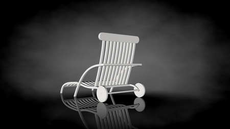 3d rendering of a white chair on a black background with ground reflectionの写真素材