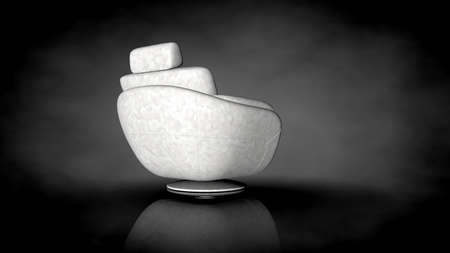 3d rendering of a white chair on a black background with ground reflectionの写真素材