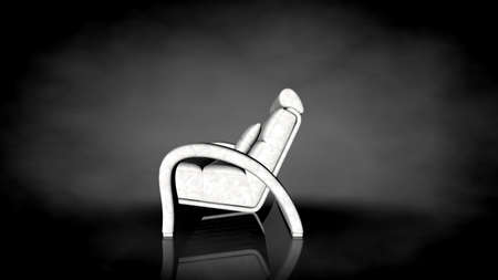 3d rendering of a white chair on a black background with ground reflectionの写真素材