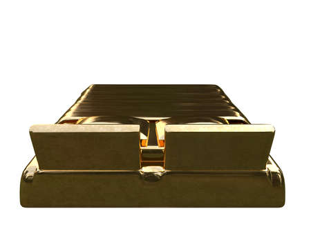 3d rendering of a golden bed isolated on a white backgroundの写真素材