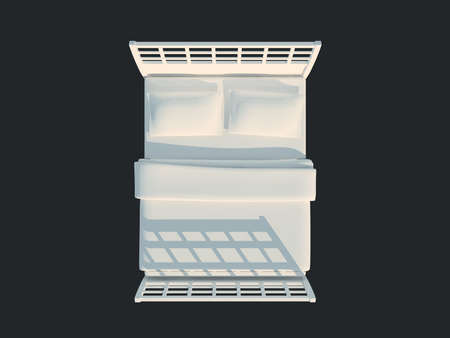 3d rendering of a white bed isolated on a black dark backgroundの写真素材