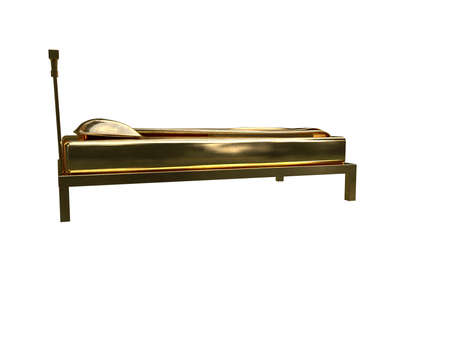 3d rendering of a golden bed isolated on a white backgroundの写真素材
