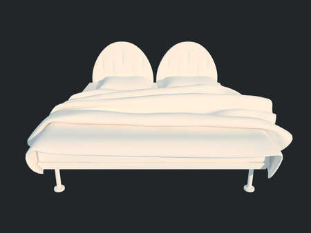 3d rendering of a white bed isolated on a black dark backgroundの写真素材