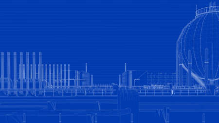 3d rendering of a blueprint industrial city with detailed objectsの写真素材