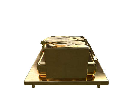 3d rendering of a golden bed isolated on a white backgroundの写真素材