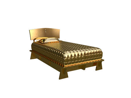 3d rendering of a golden bed isolated on a white backgroundの写真素材