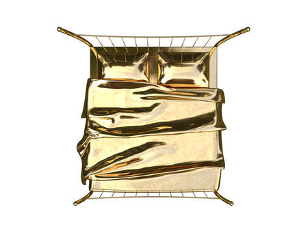 3d rendering of a golden bed isolated on a white backgroundの写真素材
