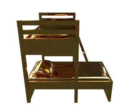 3d rendering of a golden bed isolated on a white background