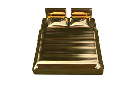 3d rendering of a golden bed isolated on a white backgroundの写真素材