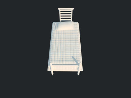 3d rendering of a white bed isolated on a black dark backgroundの写真素材
