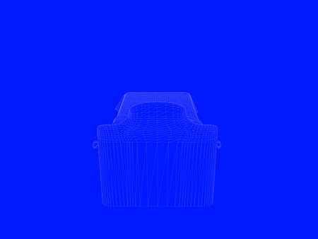3d rendering of a bed blueprint as lines on a blue backgroundの写真素材