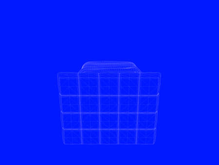 3d rendering of a bed blueprint as lines on a blue backgroundの写真素材