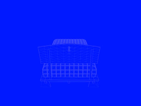 3d rendering of a bed blueprint as lines on a blue backgroundの写真素材
