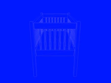 3d rendering of a bed blueprint as lines on a blue backgroundの写真素材