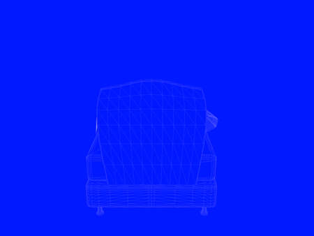 3d rendering of a bed blueprint as lines on a blue backgroundの写真素材