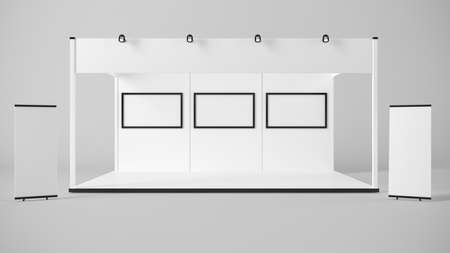 3d rendering of a white exhibition stand with light for different usesの写真素材