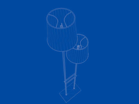 3d rendering of a blueprint lamp light holder isolate on a blue backgroundの写真素材