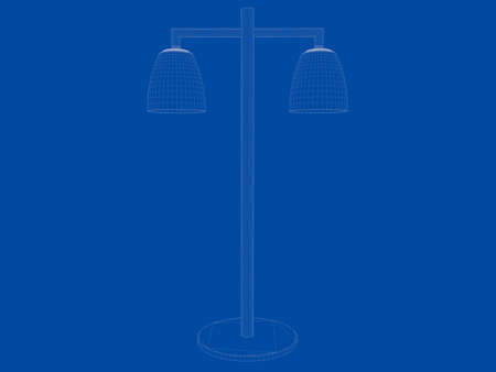 3d rendering of a blueprint lamp light holder isolate on a blue backgroundの写真素材
