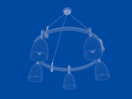 3d rendering of a blueprint lamp light holder isolate on a blue backgroundの写真素材