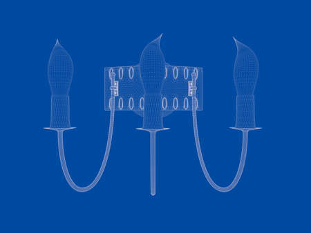 3d rendering of a blueprint lamp light holder isolate on a blue background