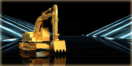 3d rendering of a golden object inside a futuristic road with a dark backgroundの写真素材