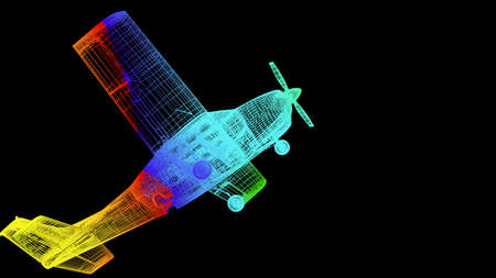 3d rendering of an outline rainbow color object isolated on blackの写真素材