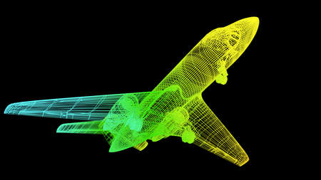 3d rendering of an outline rainbow color object isolated on blackの写真素材