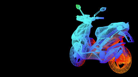 3d rendering of an outline rainbow color object isolated on blackの写真素材