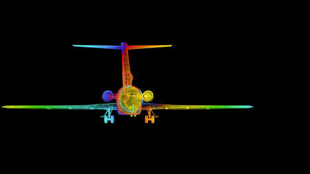 3d rendering of an outline rainbow color object isolated on blackの写真素材