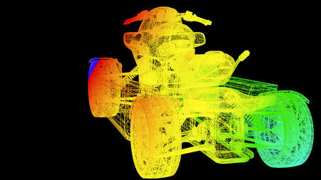 3d rendering of an outline rainbow color object isolated on blackの写真素材
