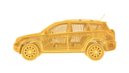 3d rendering of a wired object in yellow on isolated on white backgroundの写真素材