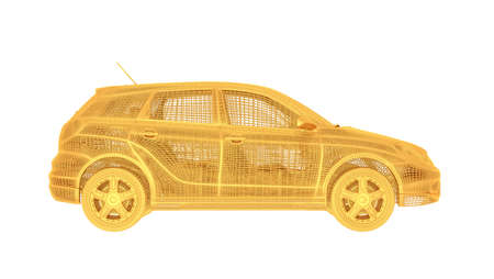 3d rendering of a wired object in yellow on isolated on white backgroundの写真素材