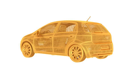 3d rendering of a wired object in yellow on isolated on white backgroundの写真素材