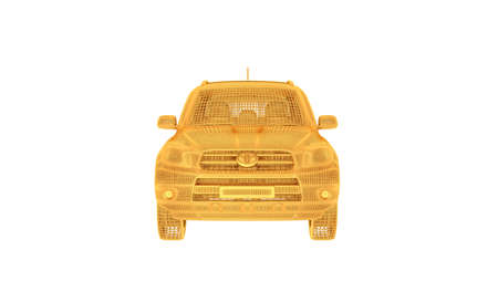3d rendering of a wired object in yellow on isolated on white backgroundの写真素材